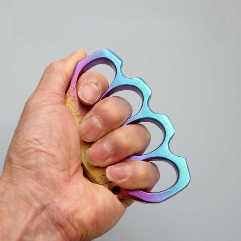 Titanium Knuckles Duster – CNC Machined Rainbow Anodized EDC Hand Rest