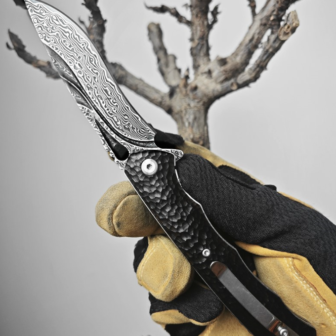 Damascus Folding Knife VG10 Ebony Handle Artisan EDC Collector Outdoor Pocket Knife
