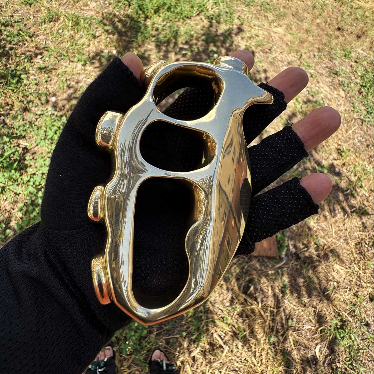Brass Knuckles Knuckle Duster Solid Brass - Heavy-Duty 4-Finger Gold Self-Defense EDC 618g