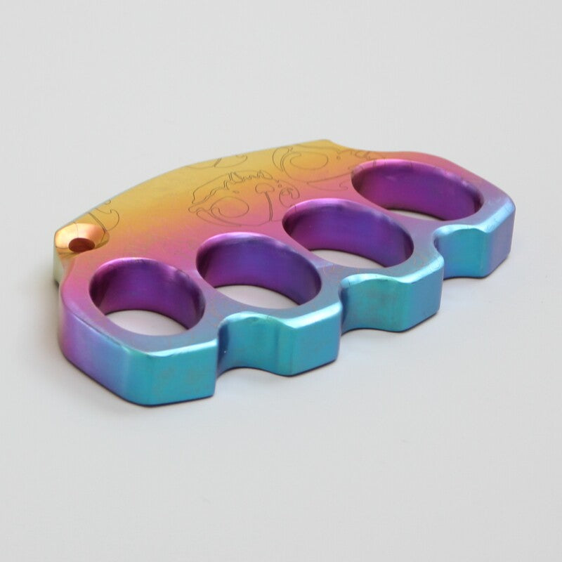 Titanium Knuckles Duster – CNC Machined Rainbow Anodized EDC Hand Rest