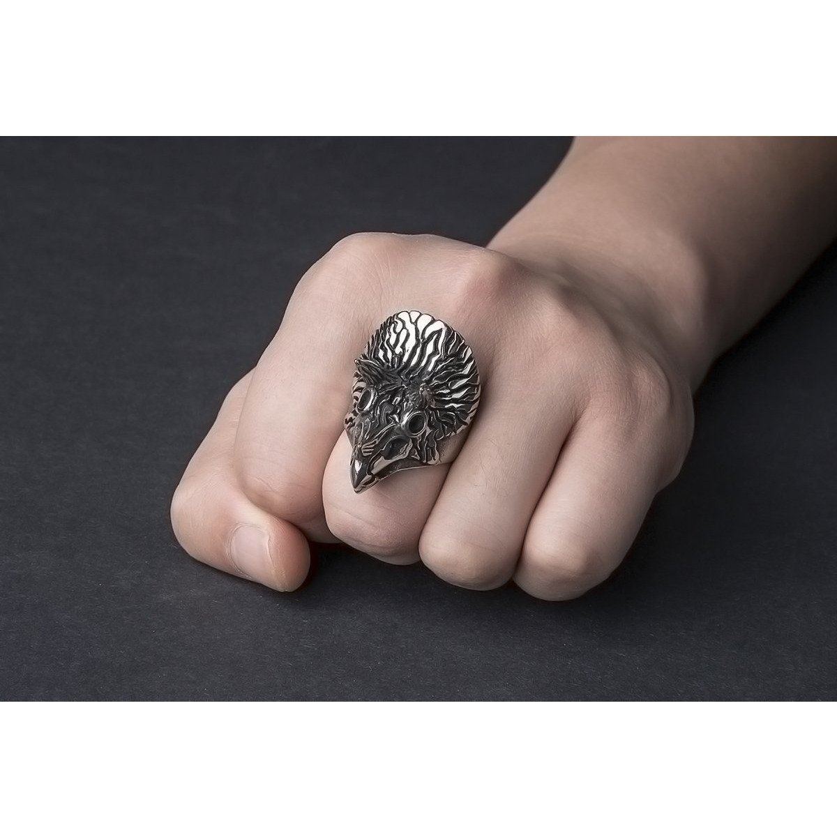 Triceratops 316L Stainless Steel Spiked Self Defense Ring