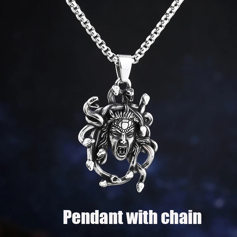Gothic Necklace – Gorgon Medusa Wrath Pendant 316L Stainless Steel Dark Statement
