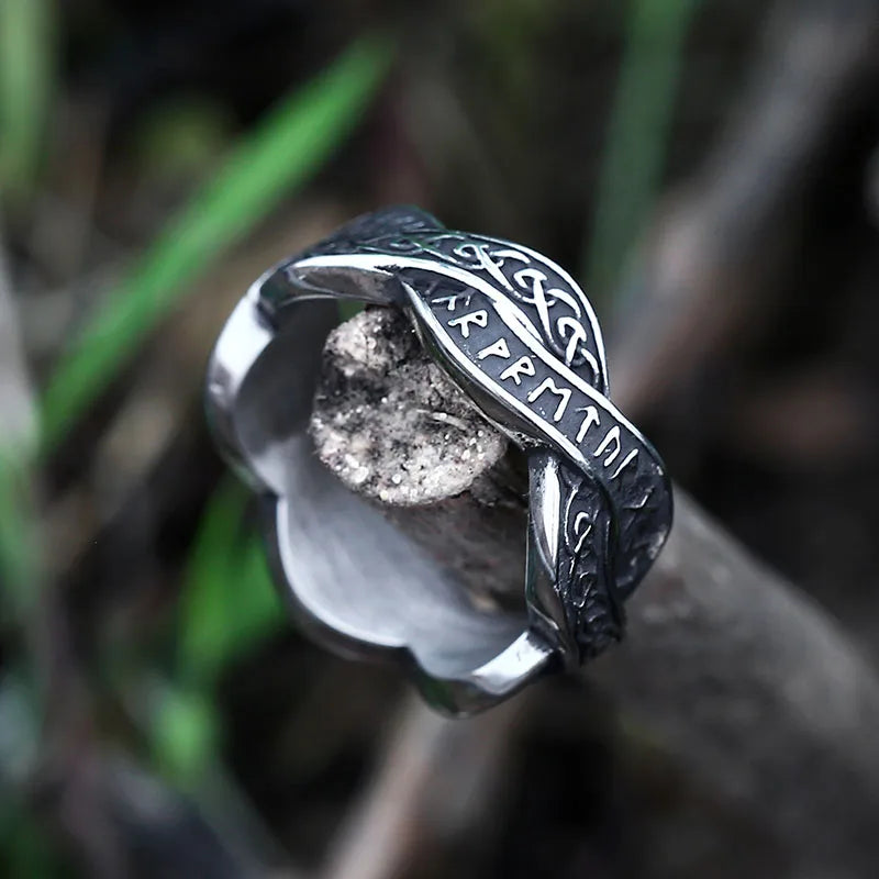 Viking Rune Ring 316L Stainless Steel – Intertwined Odin Norse Gothic Band