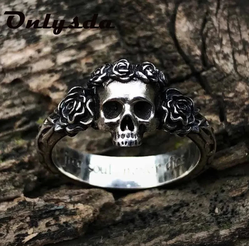 Skull Ring – Thorned Rose Gothic Celtic Punk Biker Statement