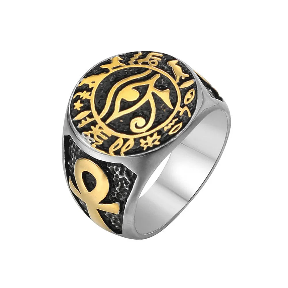 Gothic Ring – Eye of Horus Amulet Stainless Steel Egyptian Punk Ring for Men Women