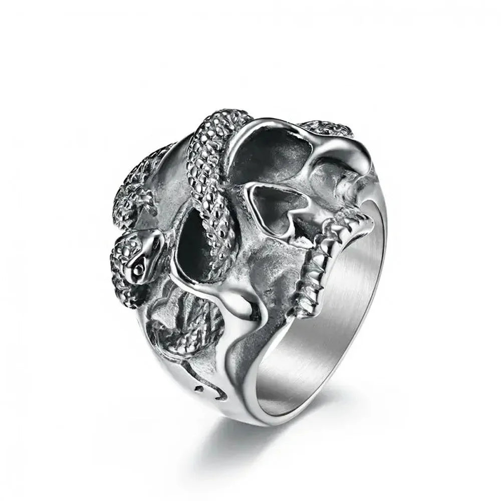Skull Ring – Snake Amulet Gothic Punk Biker Viking Statement