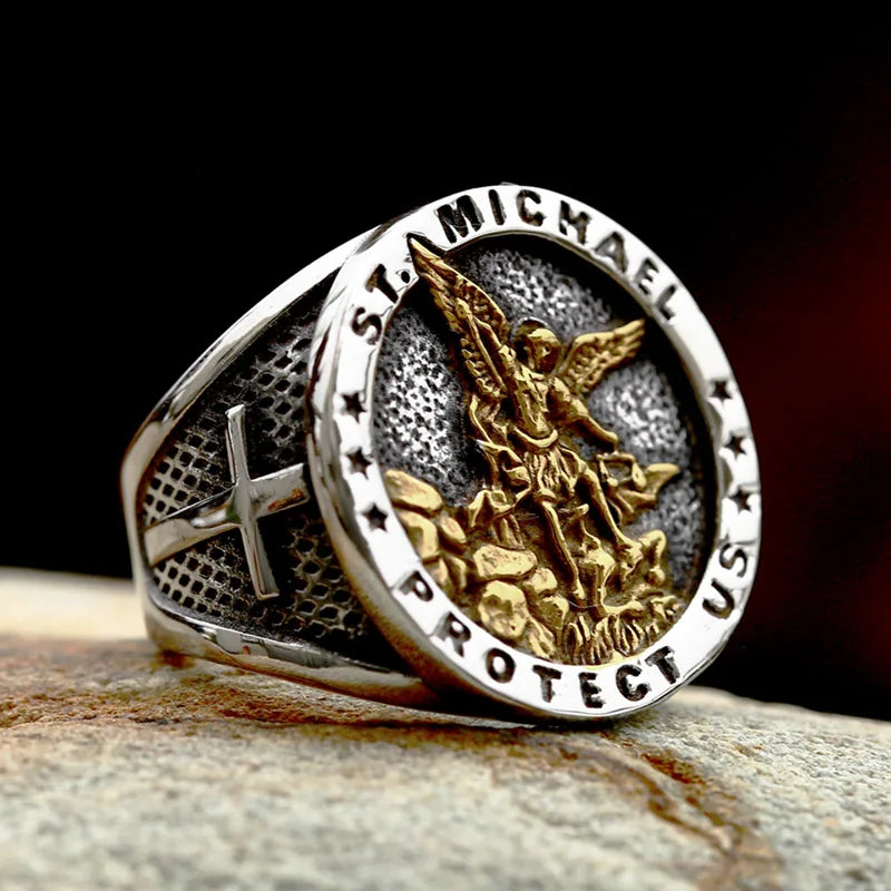 Saint Michael Ring – Mystic Guardian Gothic Cross Punk Statement