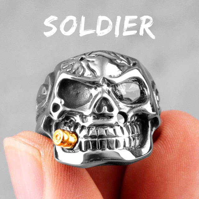 Skull Ring – Smoking Soldier Gothic Punk Biker Hip Hop Statement