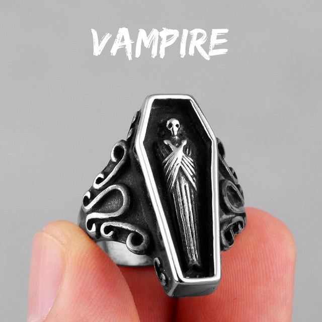 Gothic Ring – Vampire Coffin Skull Punk