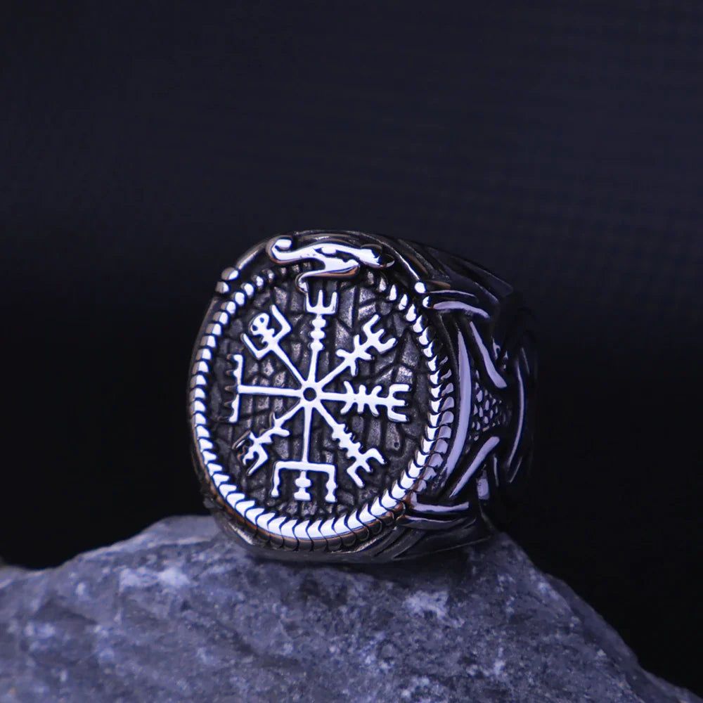 Viking Ring Stainless Steel – Valknut Compass Rune Norse Mythology Ring for Men
