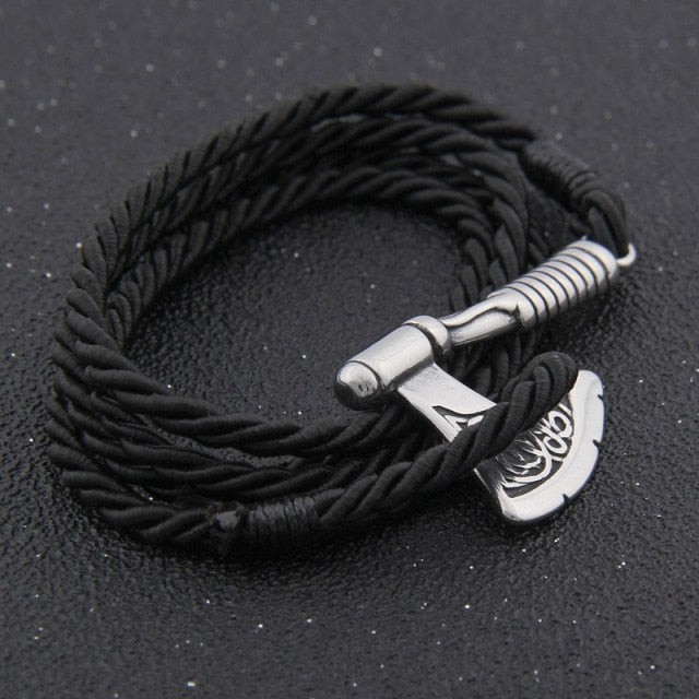 Leather Bracelet – Viking Combat Axe Valknut Nordic Amulet Multilayer Bangle