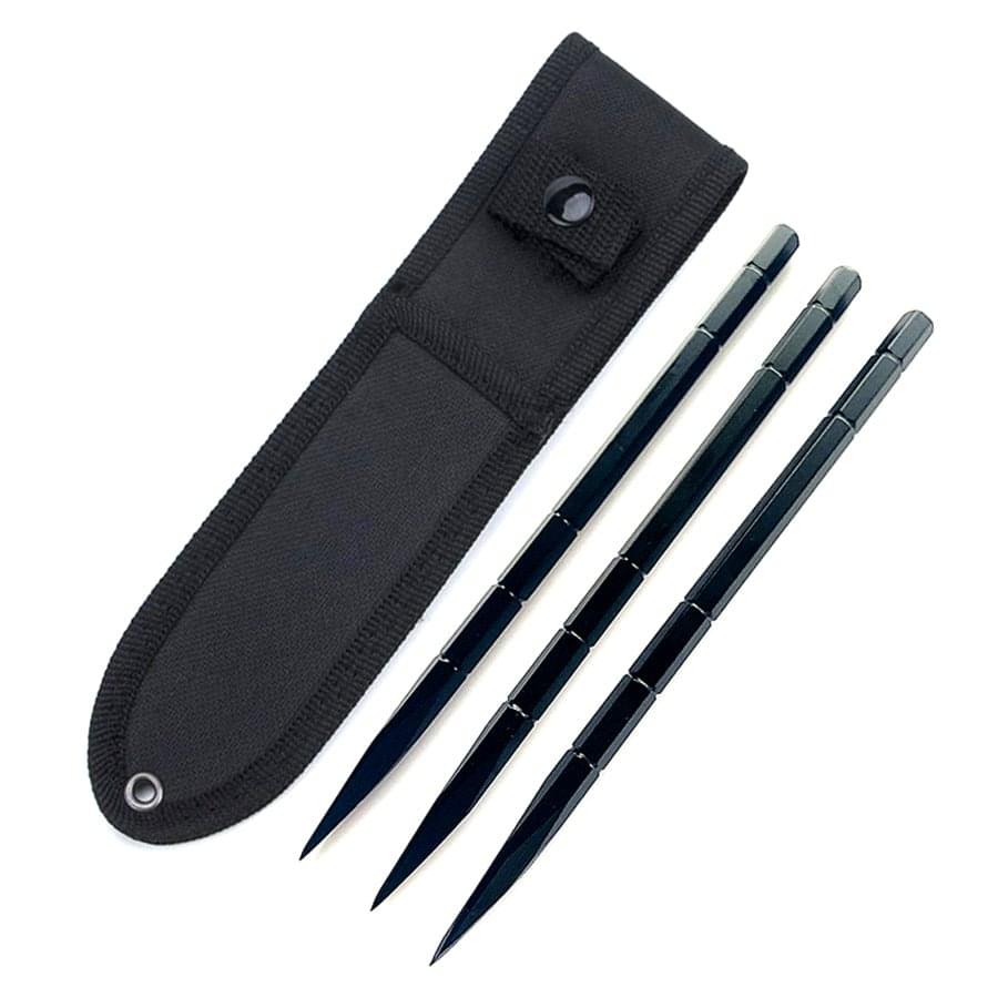 Black Storm Stainless Steel Throwing Spikes Knives Set 3 with Nylon Sheath